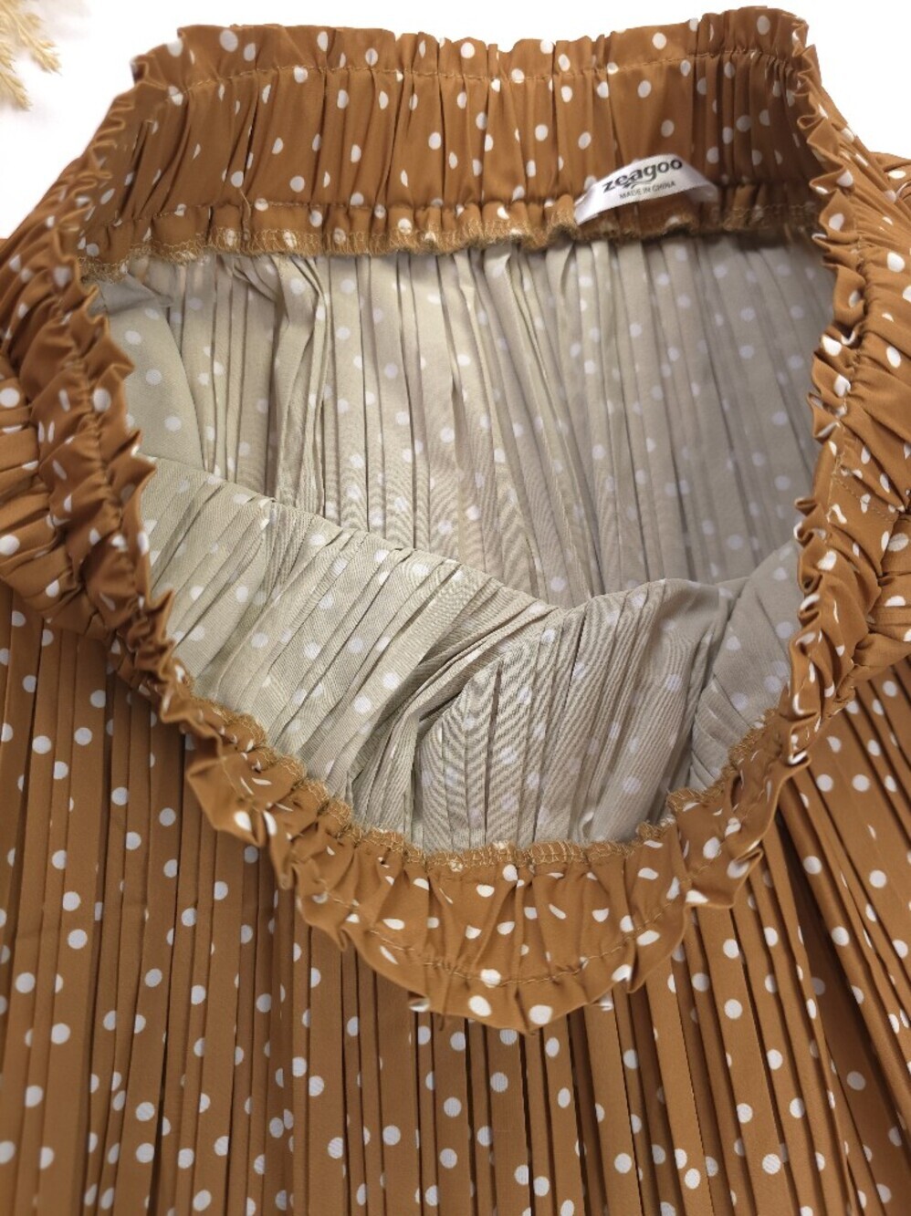 Pleated Polka Dot Midi Skirt - Brown Sz M - Picture 11 of 13
